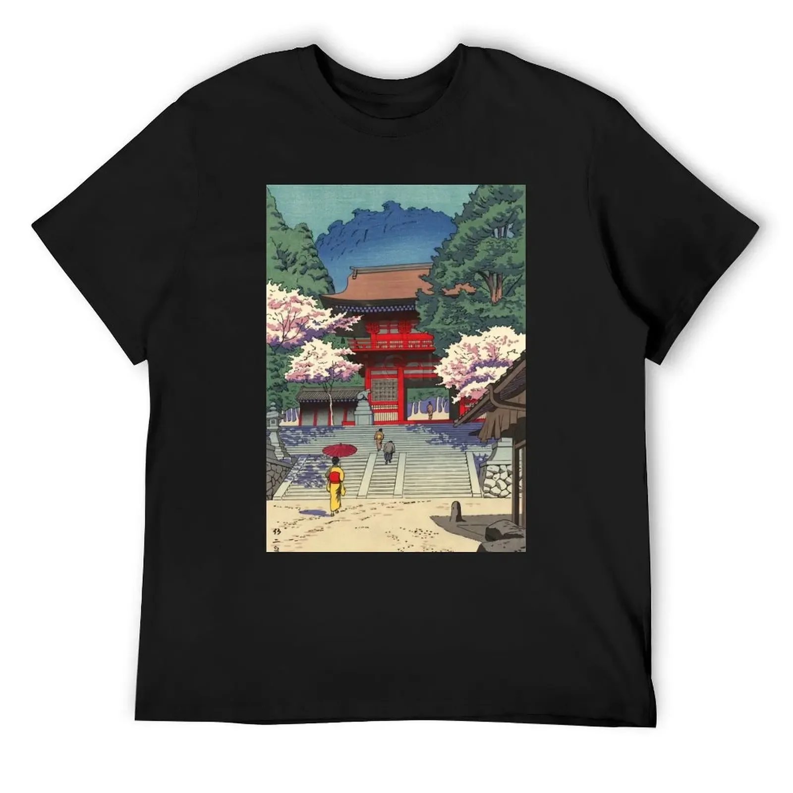 Primavera en Kurama Temple Asano Takeji Shin Hanga camiseta negra figuras de anime camisas camiseta gráfica hombres