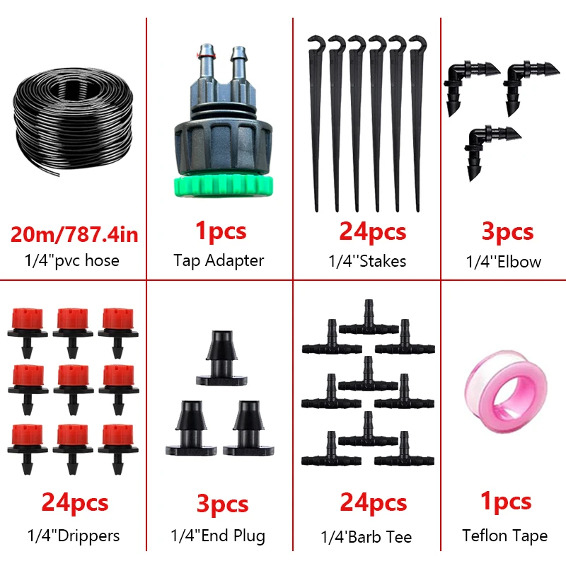 Garden Drip Irrigation Fittings Kit, Adjustable Micro Dripper Sprinkler for Automatic Plant Watering System