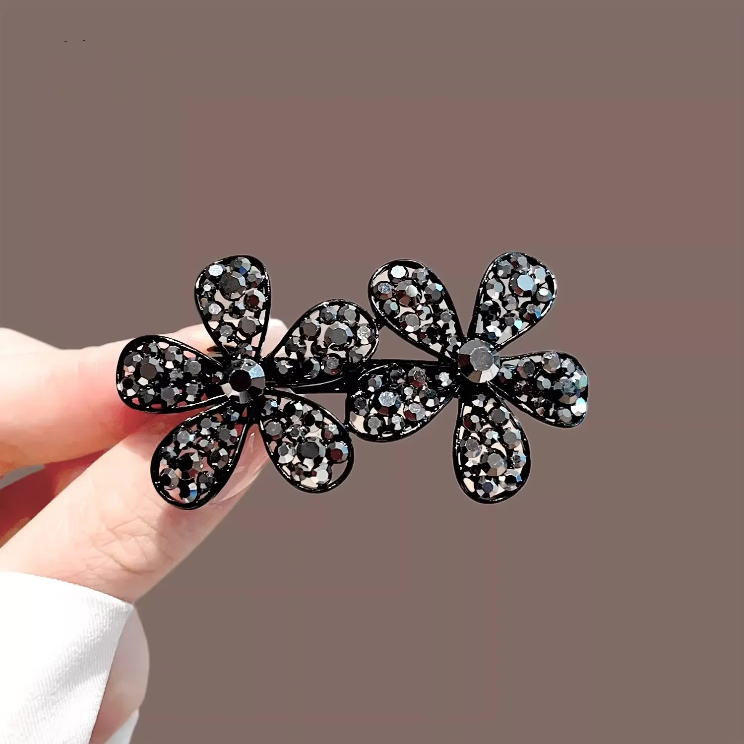 Temperament Schwarz Strass Blume Haar Clip Frühling Clip frauen Hinterkopf Halb-gebunden Haarnadel Koreanischen Stil Haar zubehör