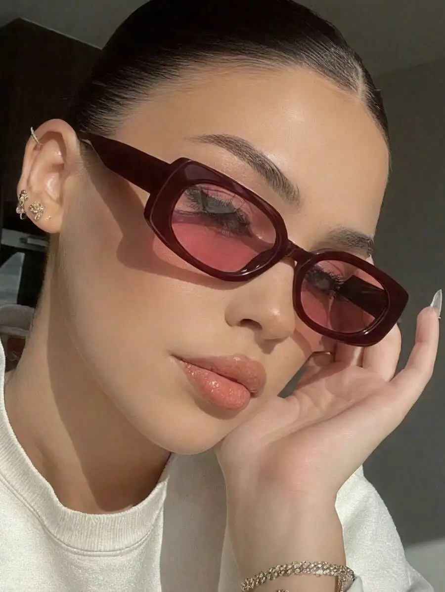

Burgundy Oval PC Frame Retro Small Sunglasses for Women