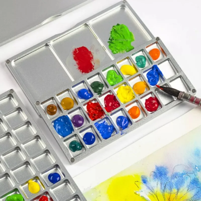 24 Grid Aluminum Alloy Pigment Empty Box Palette Special Storage Humidor  Art Students Gouache Watercolor Painting Creation Tool