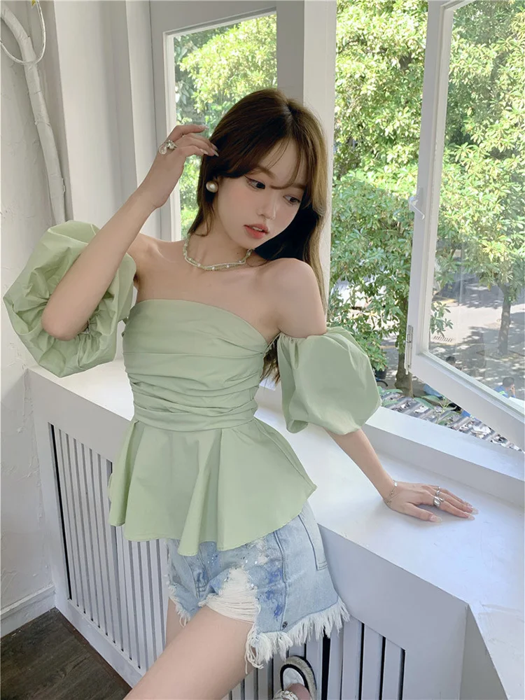 Woman Blouses for Women Fashion Shirt Korean Style Blouse Short Sleeve Blusas Off Shoulder Vetement Femme