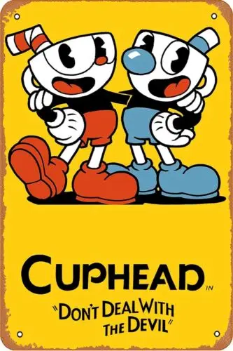 Cuphead Don't Deal with the Devil Poster Metal Sign Tin Vintage Retro Wall Decor