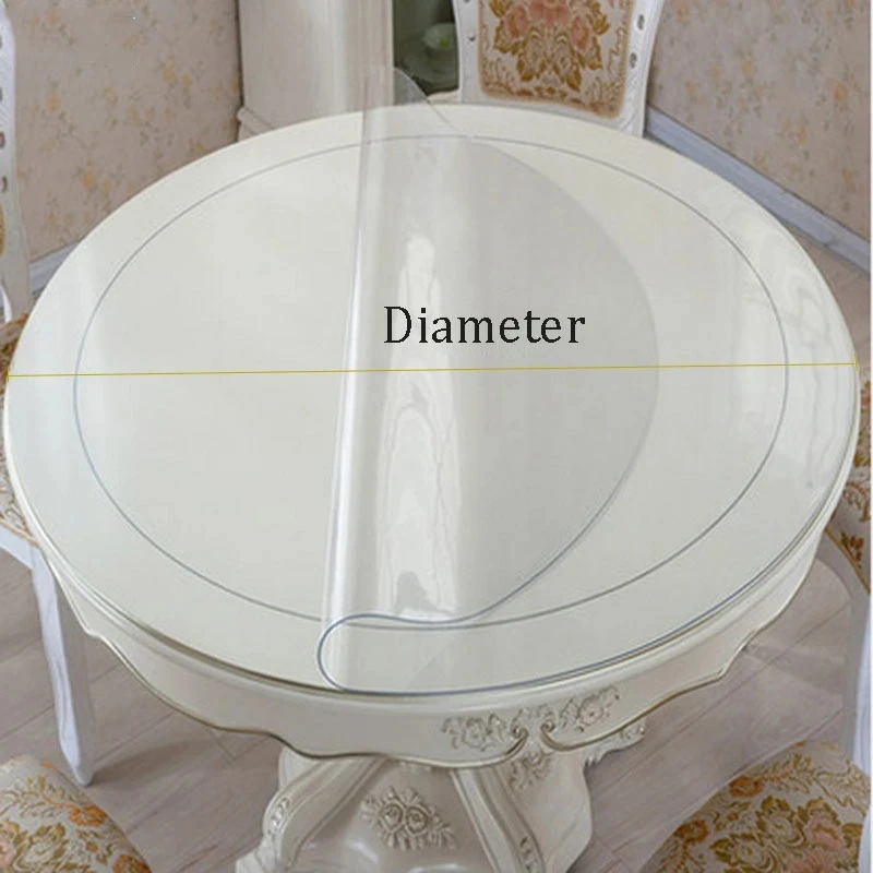 Waterproof Oilproof Round PVC Tablecloth able Cover Glass Soft Cloth Table Cover Home Kitchen Dining Room Placemat 1mm