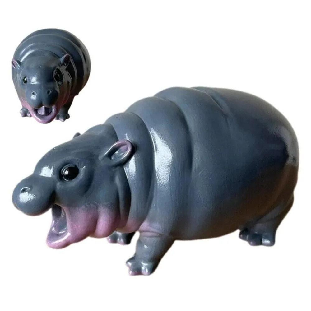 Bouncy Pork Hippo Resin Figurine Pygmy Kawaii Hippopotamus Ornaments Moo Deng Toy Home Decoration Resin Statue for Christmas