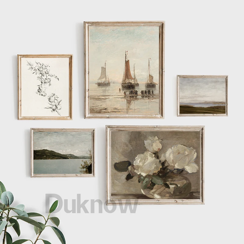 Charming Vintage Moody Prints European Country Landscape Painting Posters Botanical Sketches Drawing Canvas Print Home Decor