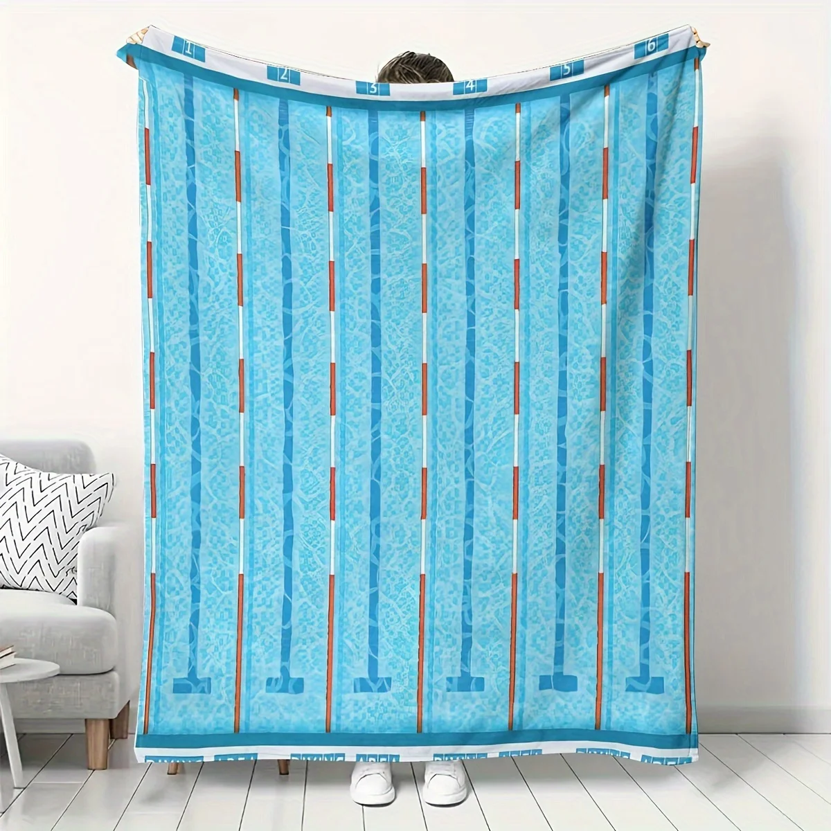 Contemporary Style Blue Swimming Pool Print Flannel Fleece Throw Blanket, All-Season, Anti-Allergen, Multi-Purpose,Digital Print