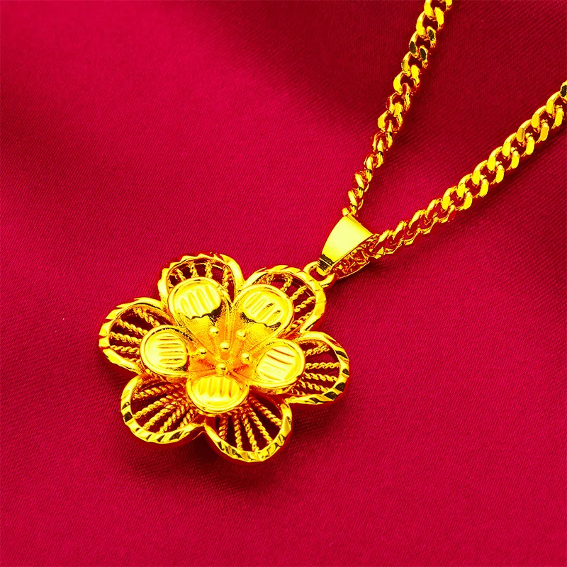 

Flower Hollow Necklace Women's 24K Gold AU999 - Hollow flower shape, soft texture, elegant style, for daily & office wear