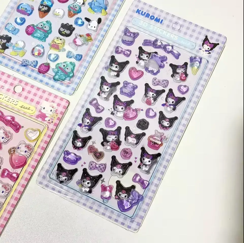 @In stock Anime Hellokitty Kuromi Cinnamoroll 3D Stickers Transparent Jelly Crystal Decorative Sticker Phone Case DIY Kids Toy！