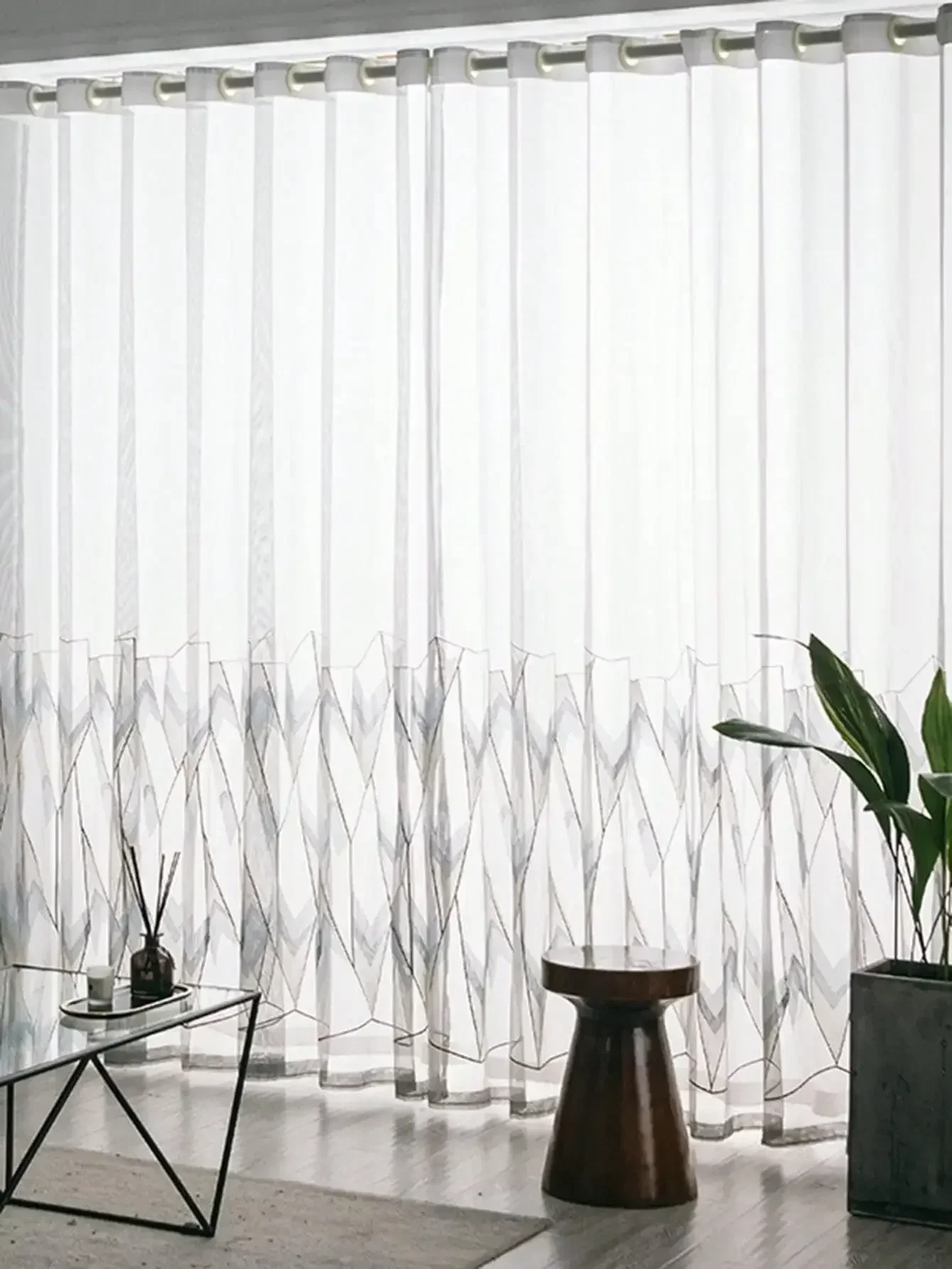 1PC Geometric Pattern Embroidery Gauze Curtain