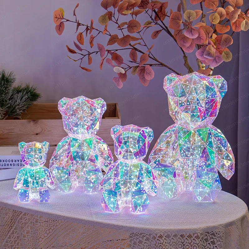 Colorful Heart-Hugging Bear Lamp – Handmade Creative Gift for Valentine's Day, Christmas & Birthday