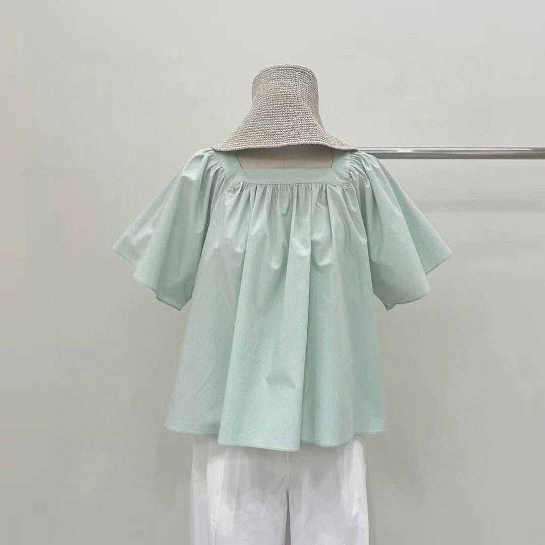 

plus Size Women's irt Square Collar ort Sve Pleated Loose Slimming Top Faionable Summer Clothing Large Size Ladies' ...