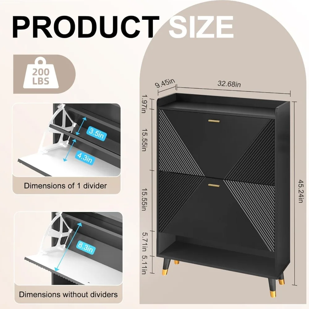 ตู้เก็บรองเท้าสําหรับทางเข้า สีดํา: ตู้เก็บรองเท้า ไม้พร้อมตะขอแขวนเสื้อ, ตู้ชั้นวางรองเท้าที่ซ่อนอยู่พร้อมประตู, Narr