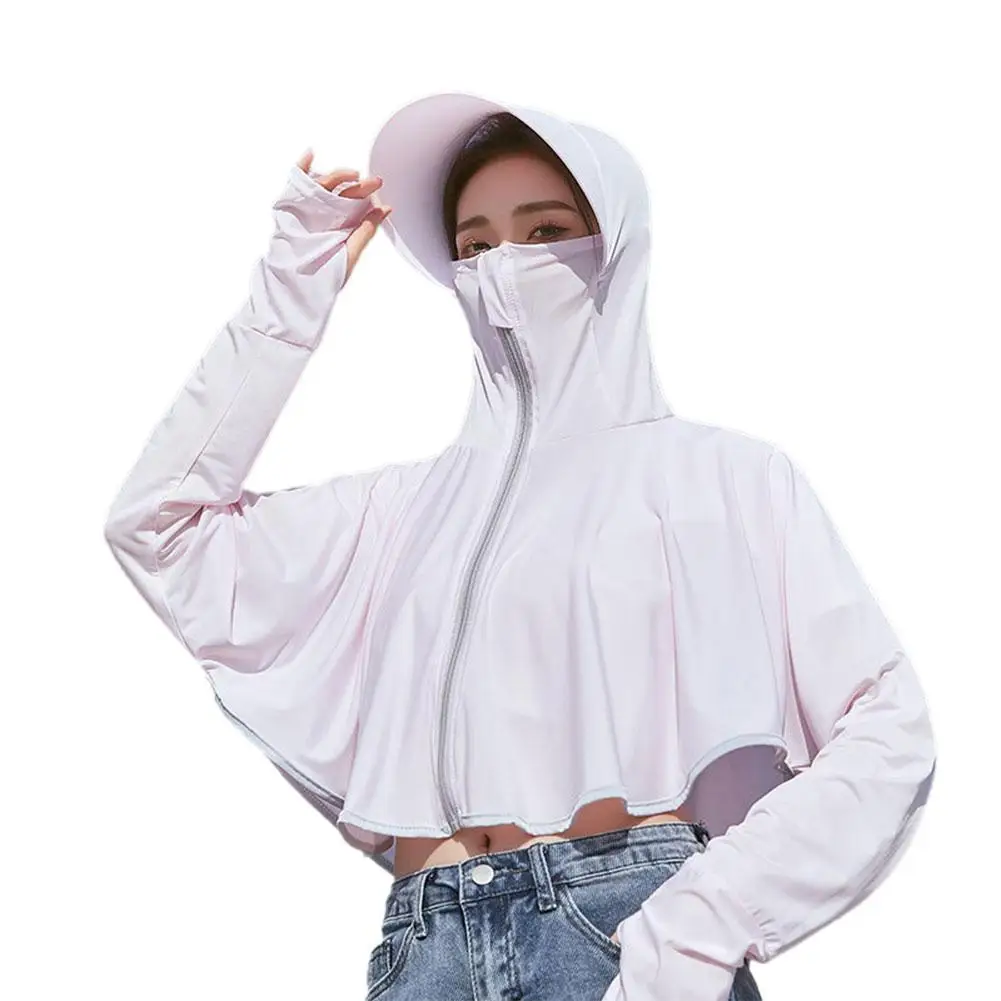 Women Sunscreen Clothes Summer Ice Silk Large Brimmed Long Hoodie Solid Shirt Color Breathable Sleeved UV Clothing Protecti Z2S9