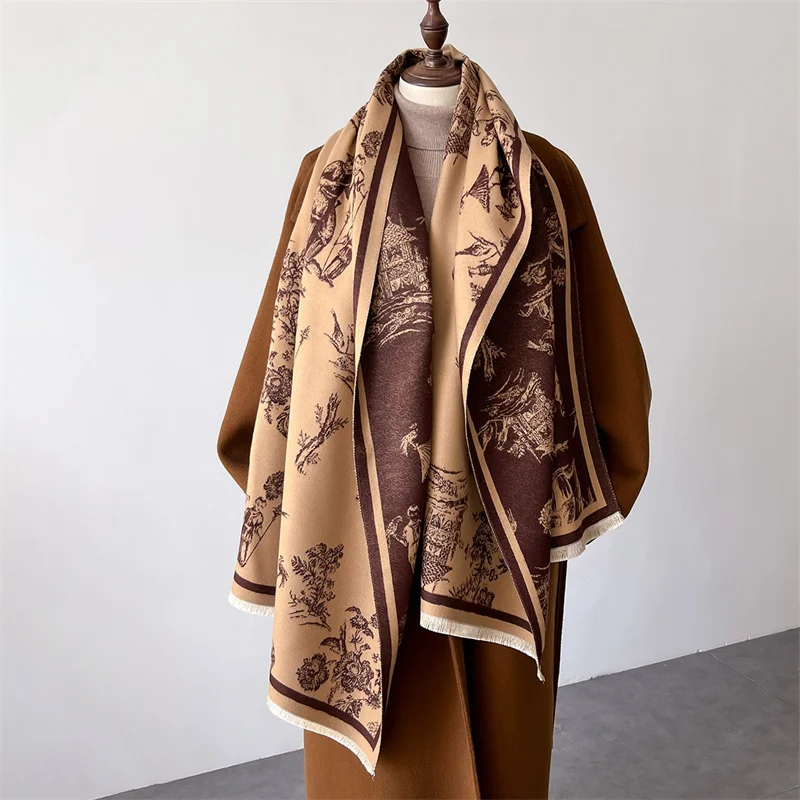 Women Winter Cashmere Scarf 2024 Floral Pashmina Luxury Brand Shawls and Wraps Bufanda Hijab Travel Stoles Echarpe Warm Blanket