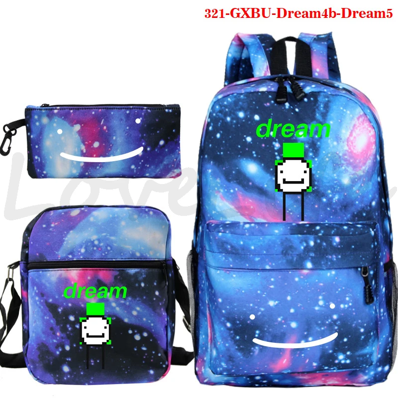 

3Pcs/Set Dream SMP Backpack for Boys Girls Cartoon Anime Schoolbag Teens Zipper Bagpack Students Bookbag Travel Rucksack Mochila