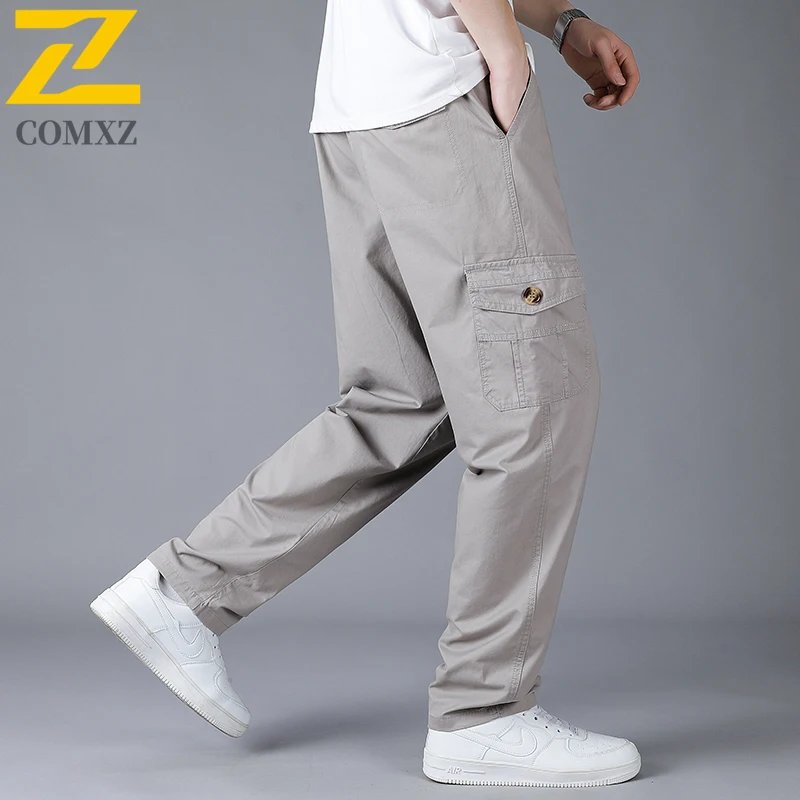 Multi-Pocket Cargo Pants Men's Spring and Autumn Outdoor Camping Baggy Cotton Straight Trousers Plus Size Jogger Sports Pants
