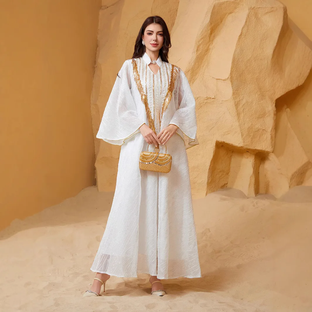 Abito da sera musulmano del Medio Oriente Abito arabo Dubai Abito a rete con ricamo Paillettes Abbigliamento da donna