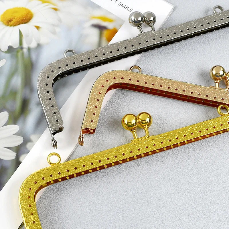 Deepeel 10Pcs 20cm Handbag Embossed Handle Metal Frame Kiss Clasp Purse Wallet Sewing Bracket DIY Bags Craft Accessories