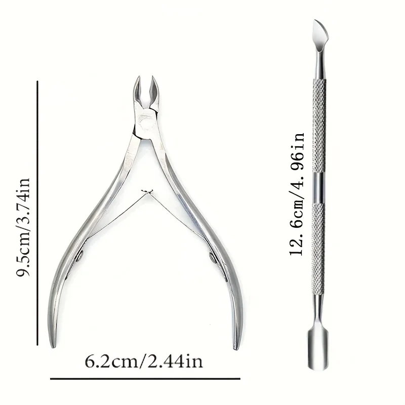 Set di strumenti per nail art per manicure in acciaio inossidabile con mascella affilata e design elastico a doppia molla, pinzetta per spingi cuticole per unghie