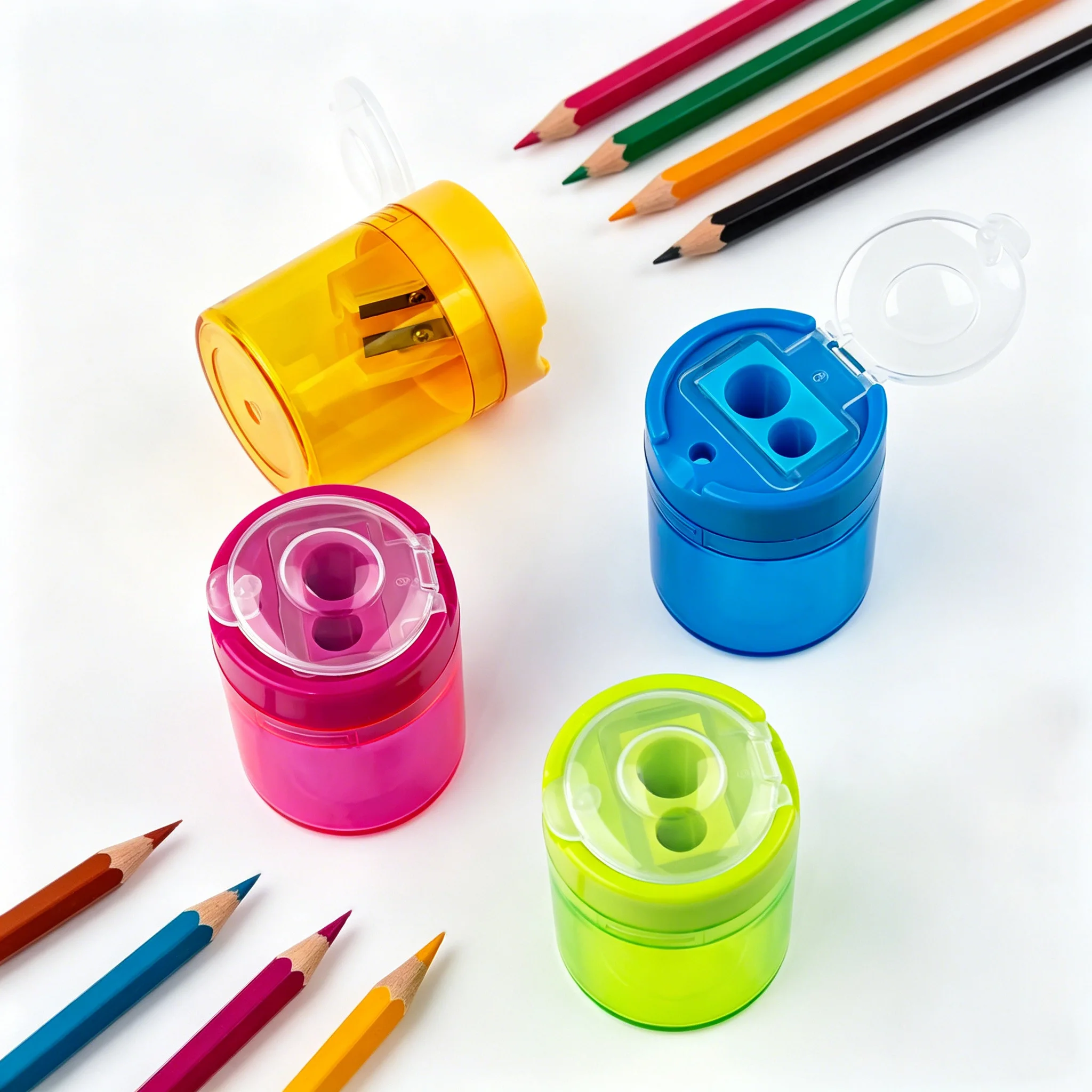 Round Double-Hole Sharp Pencil Sharpener -igh-Quality Plastic Design with Sharp Blades for Precise Sharpening