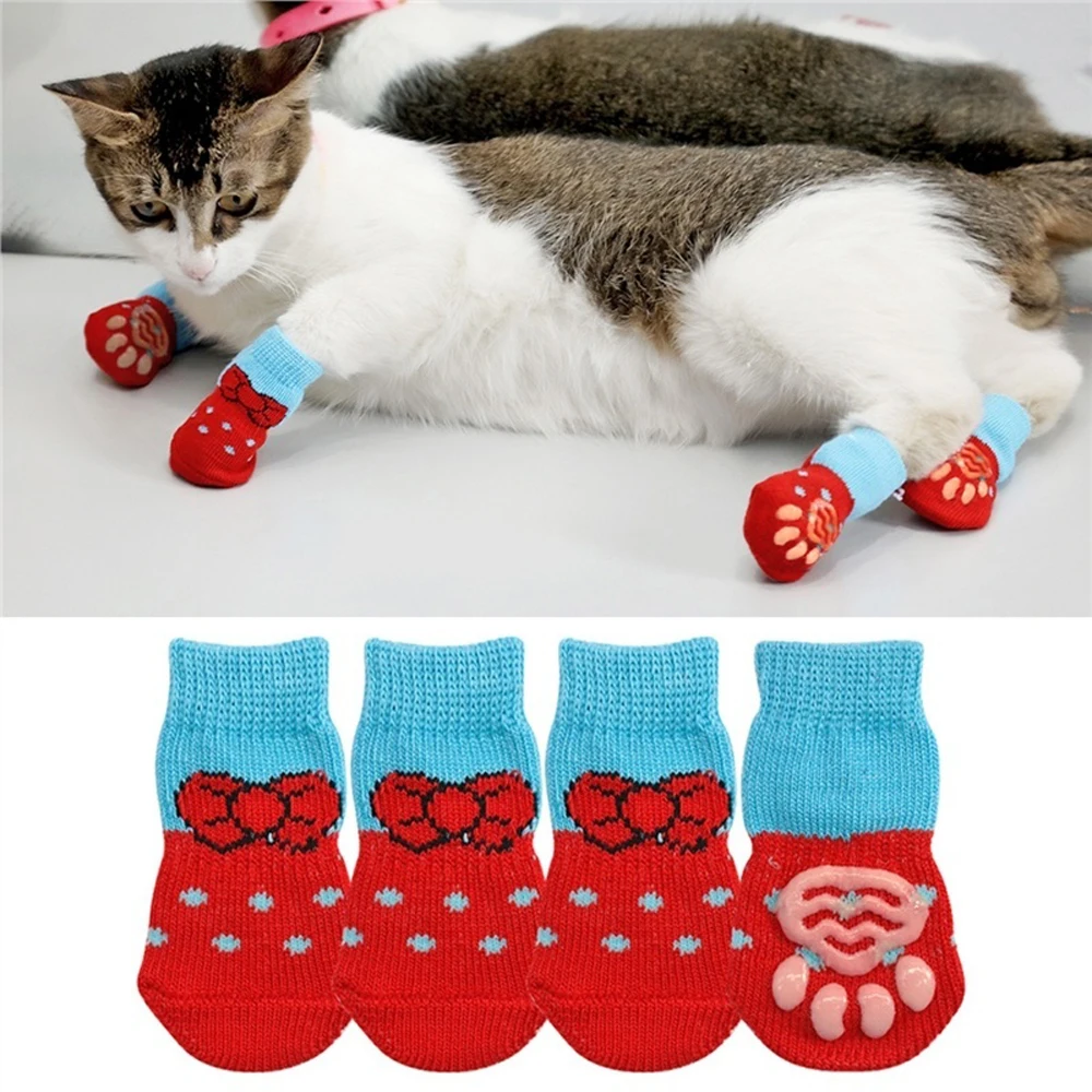 

1 Pair Creative Cat Coats Pet Cat Socks Dog Socks Traction Control For Indoor Wear L/M/S Cat Clothing Multicolor S M L 4