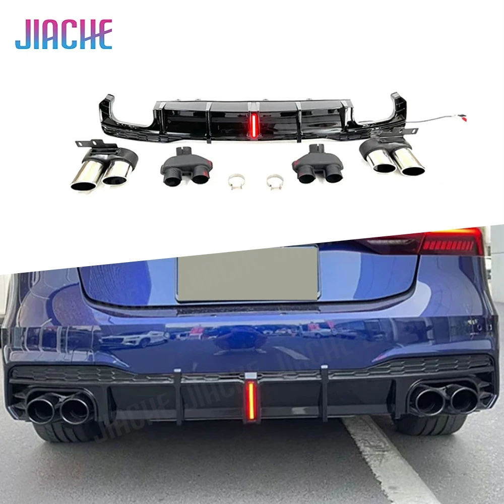 Rear Bumper Diffuser Lip LED Light Spoiler With Exhaust Tips For Audi A7 Sline S7 C8 2019-2023 High Quality ABS Car Accessories