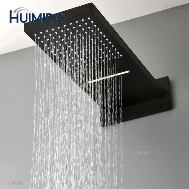 Black Shower Head Rainfall Waterfall Shower Head LED Bath Shower Spray Bathroom Square Top Over Spray Black/brushd gold
