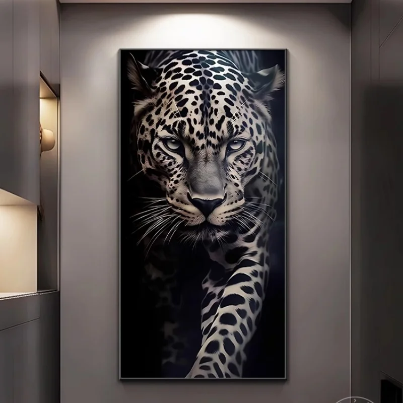 Entryway entrance hall cheetah crystal ceramic diamond-encrusted corridor-end wall lamp vertical panel wall lamp painting