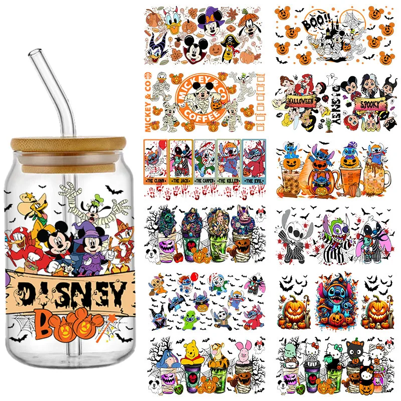 Halloween Disney Horron UV DTF Wrap For 16oz Libbey Glass Can DIY Libbey Glass Can UV DTF Transfer Senior 3D Sticker Bad Witches