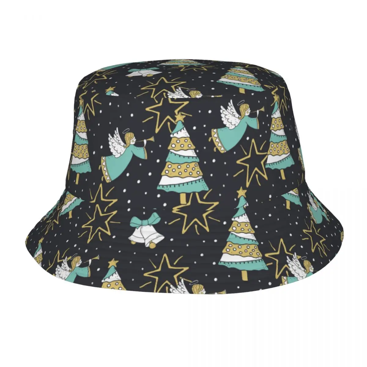 

Christmas Trees, Angels And Bells Unisex Casual Sun Hat Bucket Hat Bob Hip Hop Cap Fisherman Hat Panama