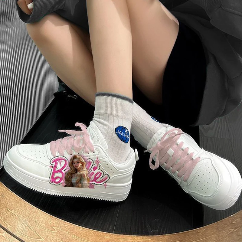 New Barbie Sneakers Fashion Autumn Winter Comfortable Breathable Soft Flat Shoes Kawaii Girls Boy Casual White Sports Shoes Gift