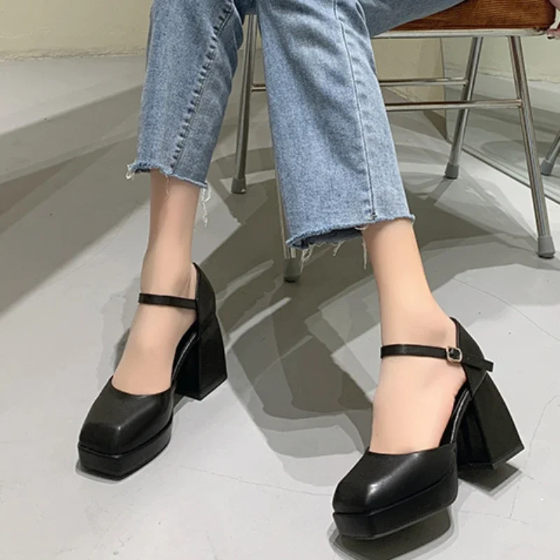 2024 Summer New Style Round Toe Thick Heel Solid Color Women's Shoes Comfortable and Elegant Banquet Fashion High Heels NO:J22