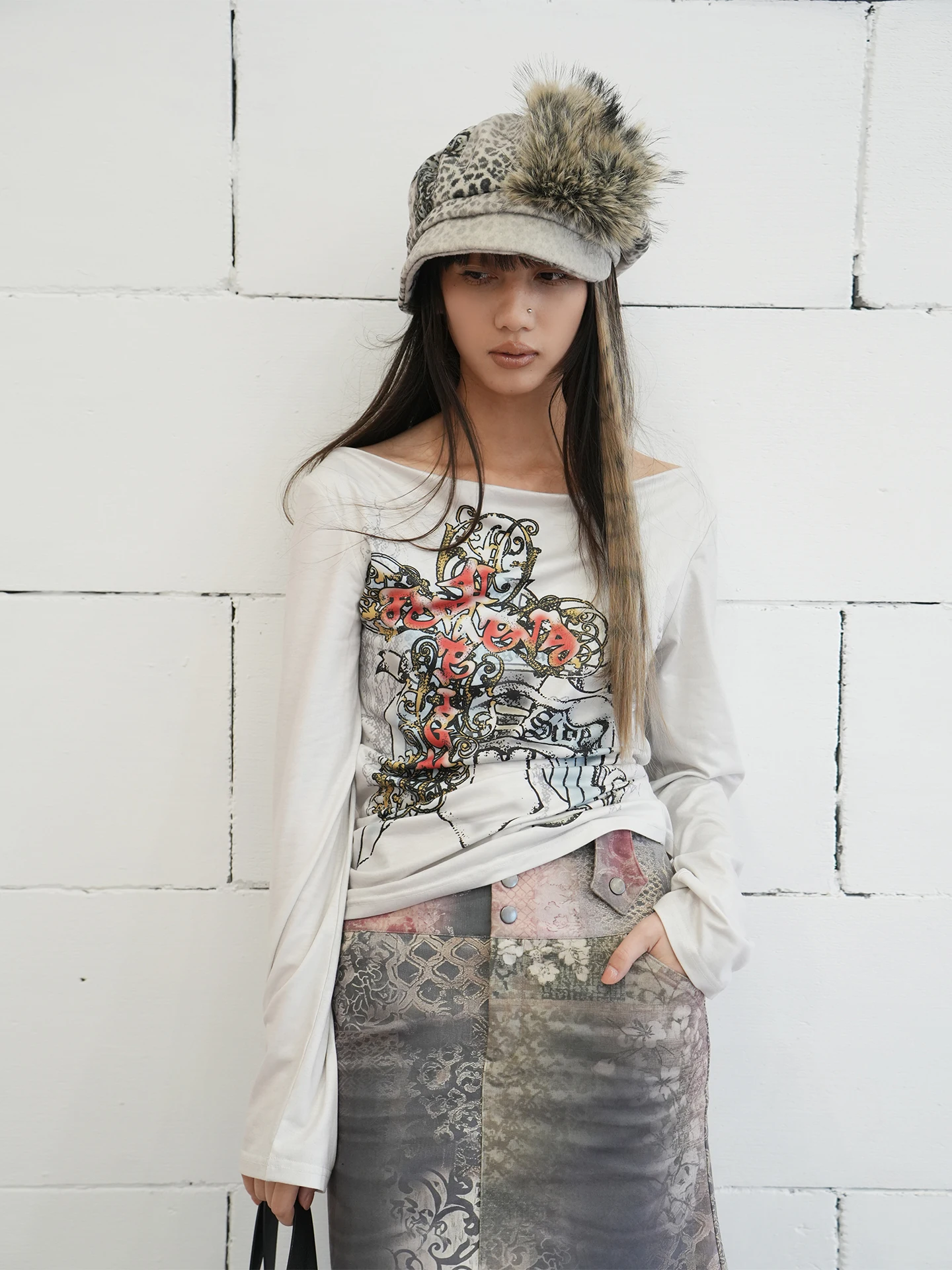 

4REGN Retro Bae Tattoo Print Long Sve T-irt Elastic Neline Versatile Wear Polyester Fabric ex Base Layer Top