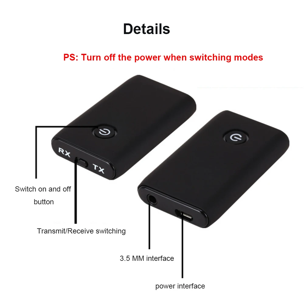 Adaptador de Audio portátil compatible con Bluetooth, transmisor receptor de carga USB, interfaz de 5,0mm, funciona con batería 3,5