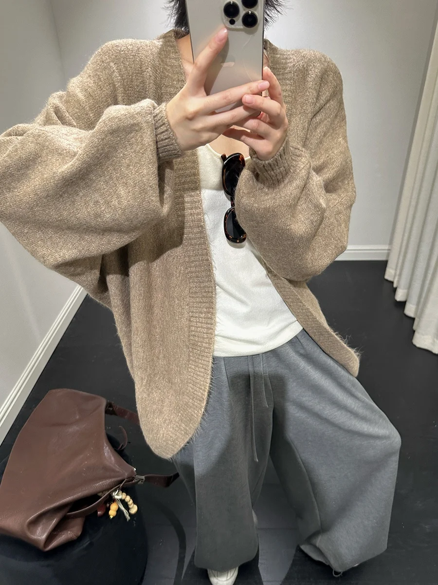 

JCCC adow Early Autumn Loose Slimming Tee-Color Simple Lazy Versatile Knitted Open Cardigan Casual Sle Women's Knitted ...