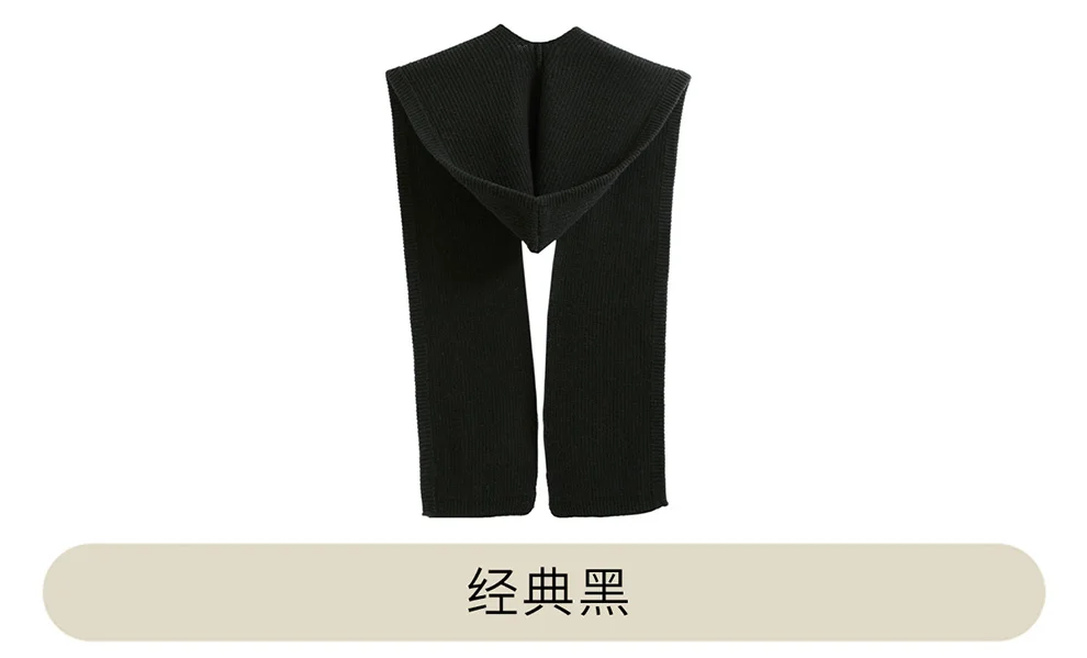 Autumn Winter Thickened One-Piece Scarf Hat 100% Merino Wool Knitted Frostproof Neck Protection Integrated Scarf Hat
