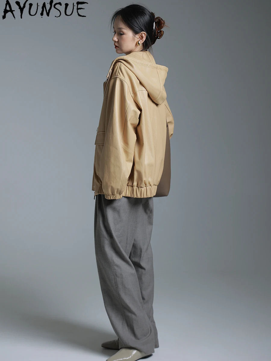 AYUNSUE Echt Leder Jacke Frauen Echtem Schaffell Mantel Motorrad Jacken Frühling Herbst Frauen Kleidung Hoodie Jaqueta De Couro