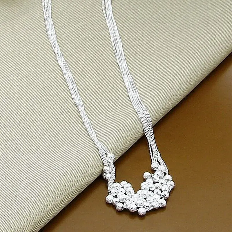 925 Sterling Silver Six-Thread Sand Bead Necklace Chain Elegant Women's Jewelry