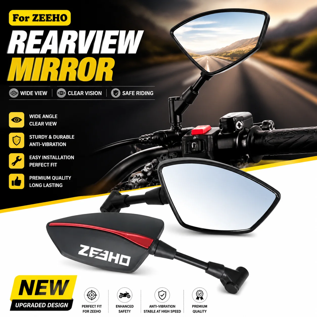 High Quality Universal Motorcycle Adjustabale Side Rearview Mirrors Universal Rearview For ZEEHO AE8 AE8 S+ AE2/AE4/AE6/AE4i