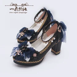 Original One Night Story Lolita High Heels Lolita Shoes, Versatile Thick Heels Handmade Shoes Lo Shoes Flower Wedding Shoes