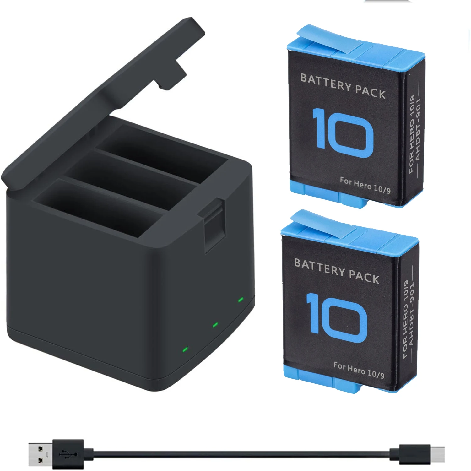 1800mAh Battery for GoPro hero 10 +LED 3-Slots Charger with Type-C Port For GoPro Hero 9 Go Pro 10 hero 11 Sport Cameras