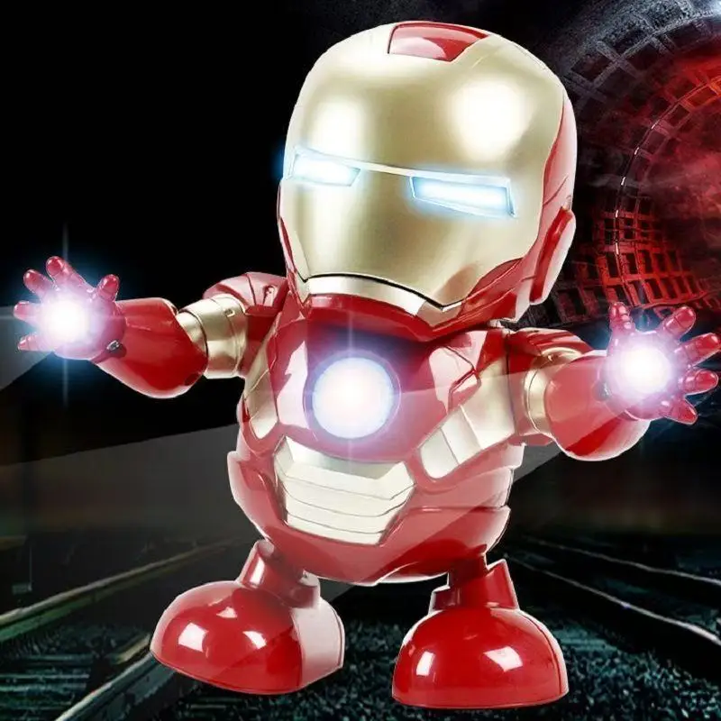 Comic The Avengers Dance Robot juguete para niños Iron Man Spider-Man Hulk Thanos iluminación musical Robot eléctrico