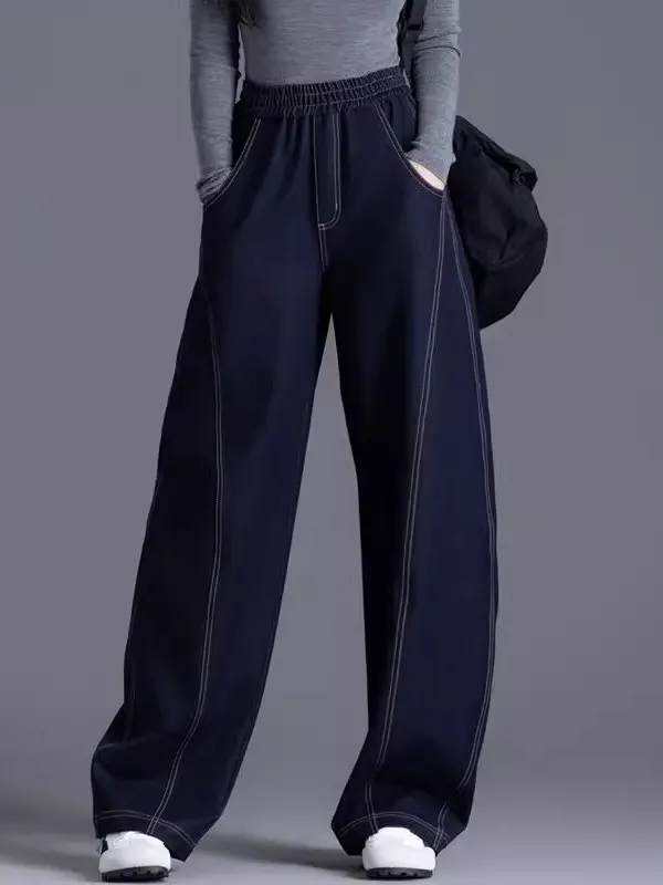 

Широкие джинсовые джинсы с высокой талией, женские весенние новые утягивающие свободные прямые длинные брюки-бананы для грушевого тела