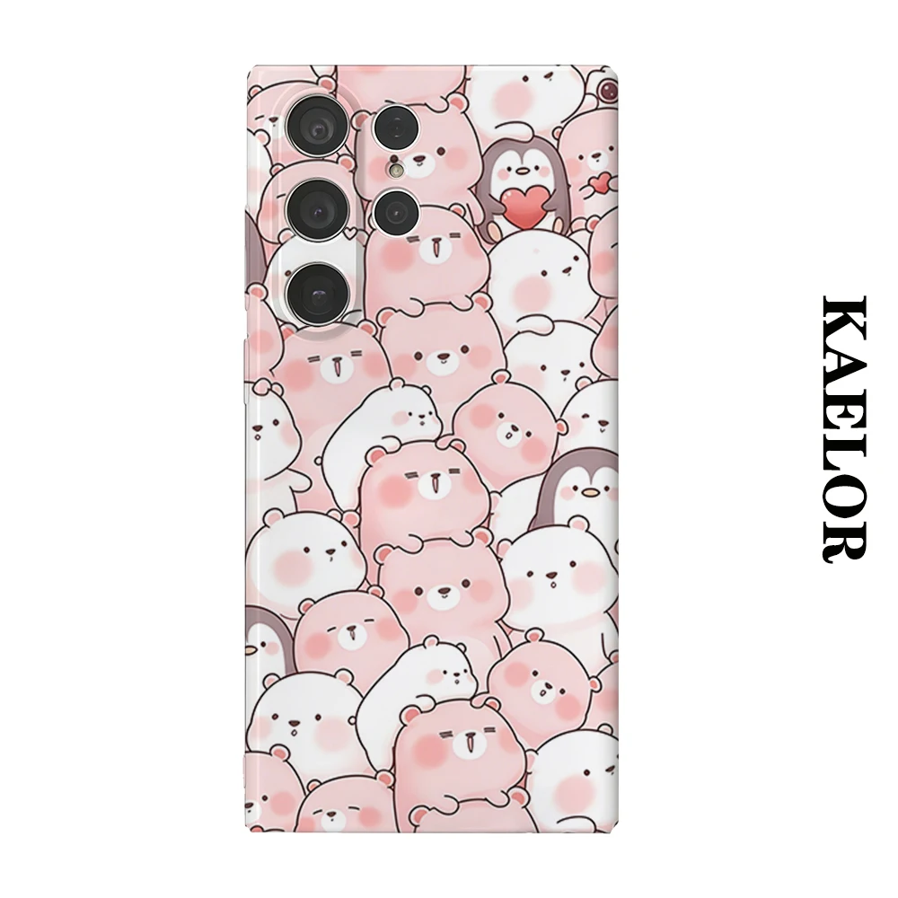 Cute Bear Penguin Durable Shiny Double-layer Case for Samsung S26 Ultra S25 S24 S23 Plus Anti-drop Scratch Resistant Cover