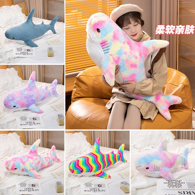 15-140cm Kawaii köpekbalığı peluş oyuncak büyük doldurulmuş hayvan süper yumuşak renkli bebek balina büyük uzun uyku yastık kız için doğum günü hediyesi