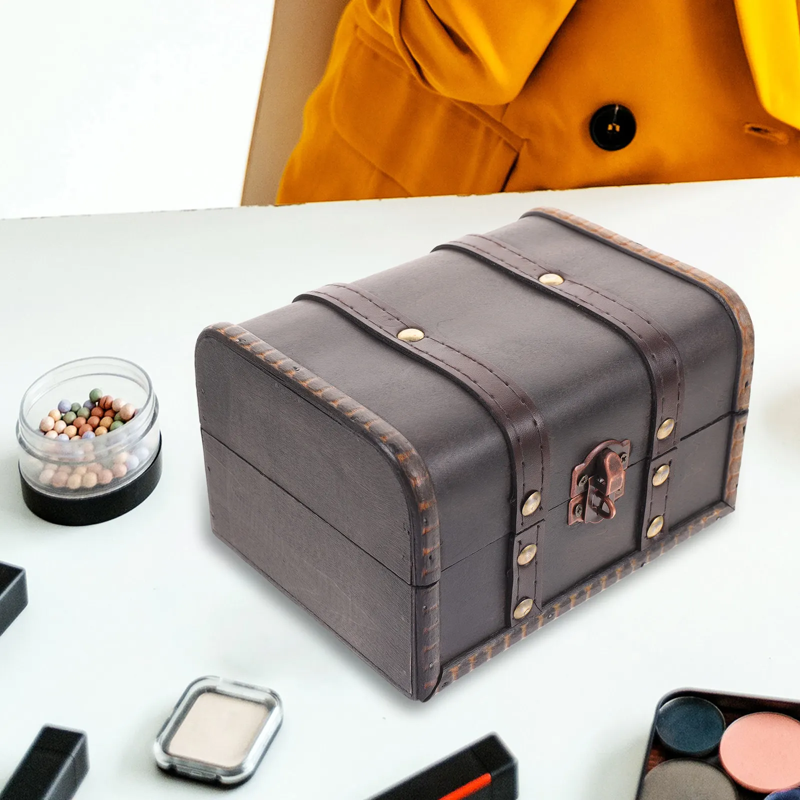 

Vintage Wooden Jewelry Box with Lock Storage Case for Rings Earrings Bracelets Trinkets Sundries Organizer Decorative Retro