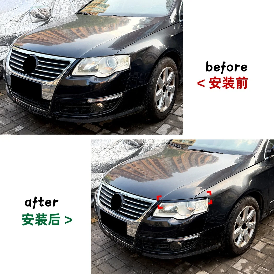 1 Pair For olkswagen Passat B6 2005–2010 Car Headlight Eyebrow Sticker Carbon Fiber Cover Trim ABS Black Accessories