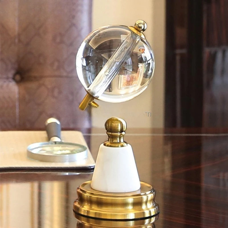 Clock Marble Handicraft Globe Study Living Room Entrance TV Cabinet Home Decoration Romantic Crystal Glass Ball Decoration