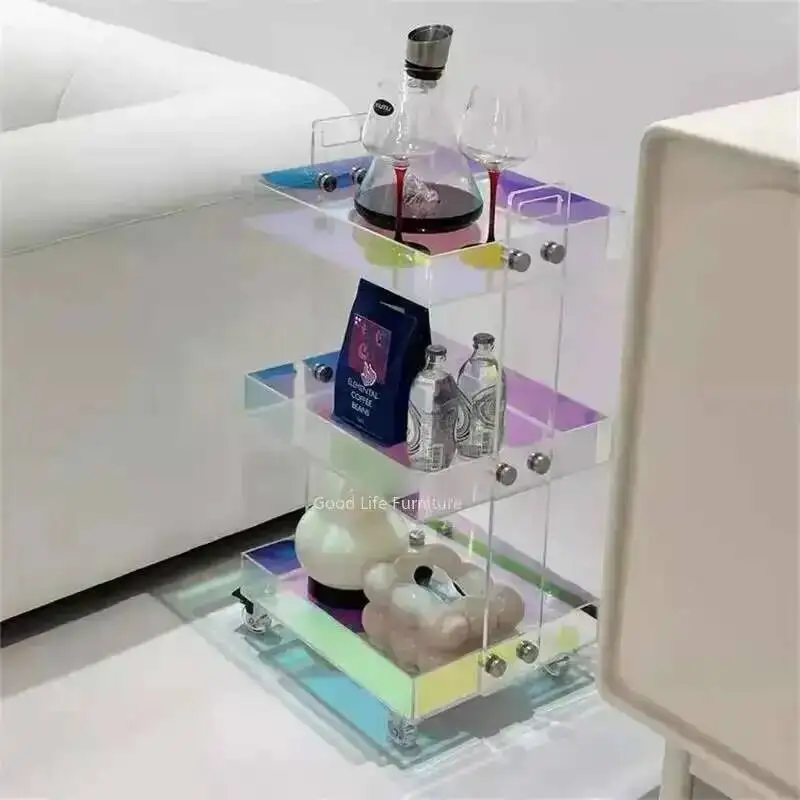 Table Acrylic Cart Middle Storage Rack with Wheels Can Move The Side of The Coffee Several Layers of Floor Net Red Food Truck